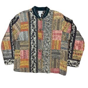 Coldwater Creek Sze Large Jacket Silk Beaded Patchwork Button Down Boho Artsy